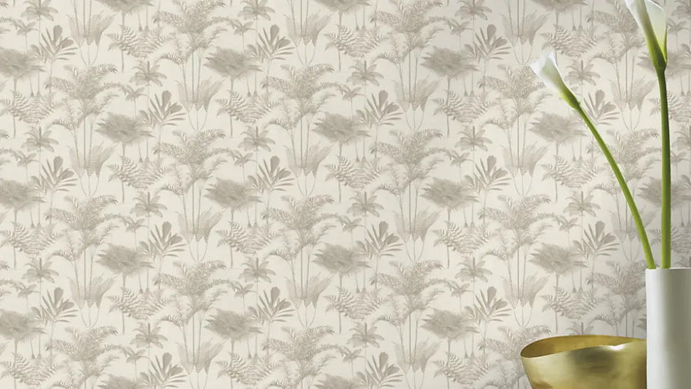 Papier peint vinyle intissé expansé palmiers beige l.53 x H.1005 cm Rasch