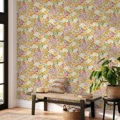 Papier peint vinyle intissé fleuri rose, jaune L.1005 x l.53cm Grandeco, Garden Lilas