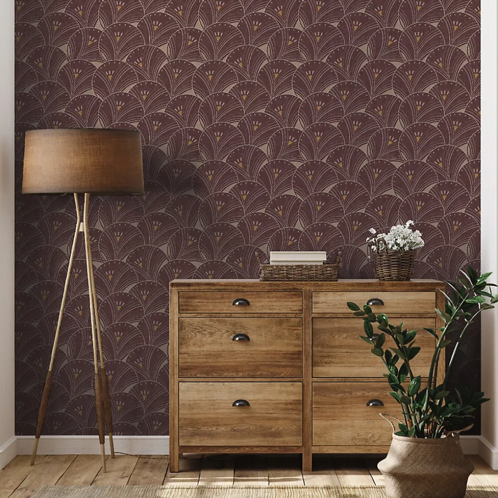 Papier peint vinyle intissé Villa Rosalie Lutece mat et satiné art déco rouge l.1005 x l.53 cm