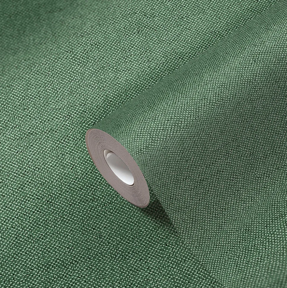 Papier peint vinyle intissé uni aspect tissu vert L.1005 x l.53cm GoodHome, Mythe