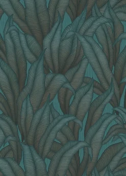 Papier peint vinyle intissé feuilles bleu et marron L.1005 x l.53cm, Erismann Zanzibar
