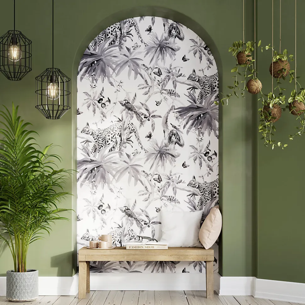 Papier peint Vinyle Intissé GoodHome Howlit noir et blanc
