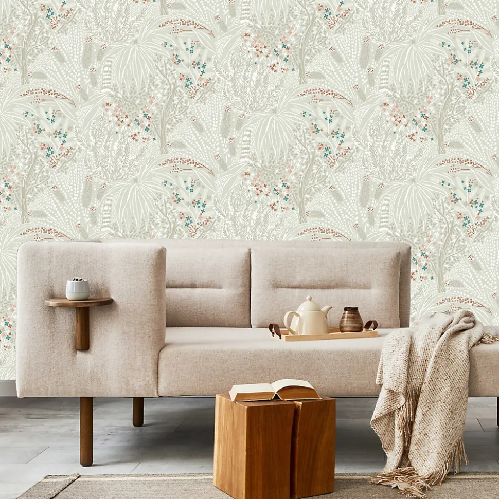 Papier peint vinyle intissé Sejours & Chambres Lutece mat et satiné feuilles beige, brique, bleu l.1005 x l.53 cm