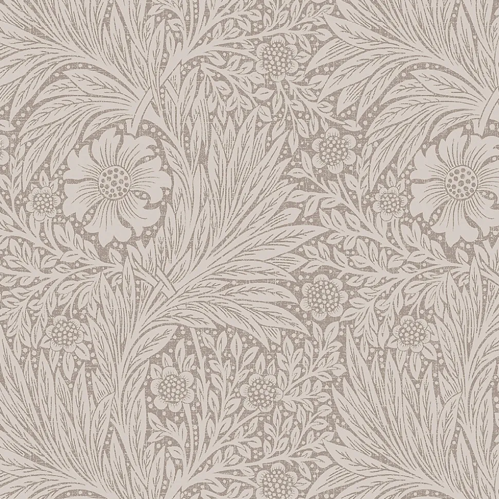 Papier peint vinyle intissé fleuri effet métallique beige crème L.1000 x l.52 cm William Morris Marigold