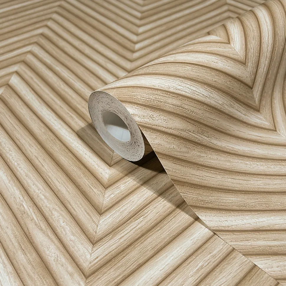 Papier peint vinyle intissé imitation chevron en bois L.1001 x l.53 cm