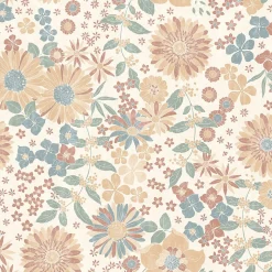 Papier peint vinyle intissé fleuri petites fleurs vert, orange L. 1005 x l. 53cm Ugepa