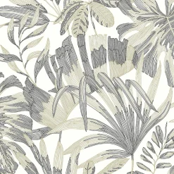 Papier peint vinyle intissé feuillage Symphonie vert, gris L.1005 x l.53cm Lutèce