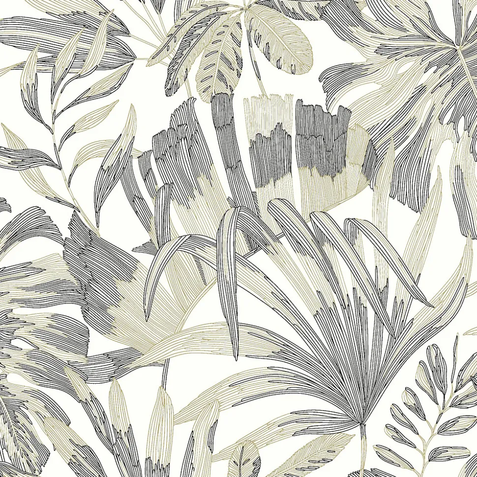 Papier peint vinyle intissé feuillage Symphonie vert, gris L.1005 x l.53cm Lutèce