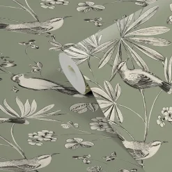 Papier peint Vinyle Intissé GoodHome Osum vert sauge