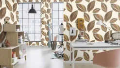 Papier peint vinyle intissé feuillage Alamy beige, marron L.1005 x l.53cm Rasch