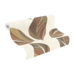 Papier peint vinyle intissé feuillage Alamy beige, marron L.1005 x l.53cm Rasch