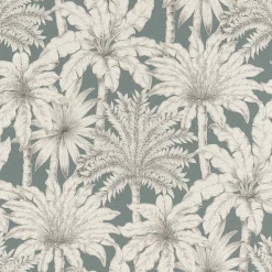 Papier peint vinyle intissé tropical palmiers, bleu L.1001 x l.53cm Rasch, Oskar