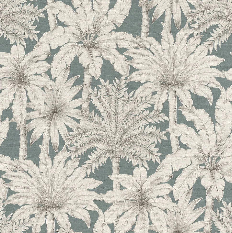 Papier peint vinyle intissé tropical palmiers, bleu L.1001 x l.53cm Rasch, Oskar