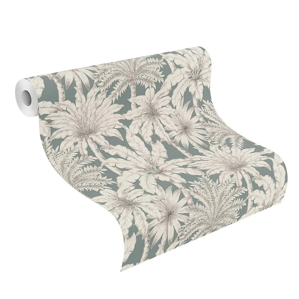 Papier peint vinyle intissé tropical palmiers, bleu L.1001 x l.53cm Rasch, Oskar