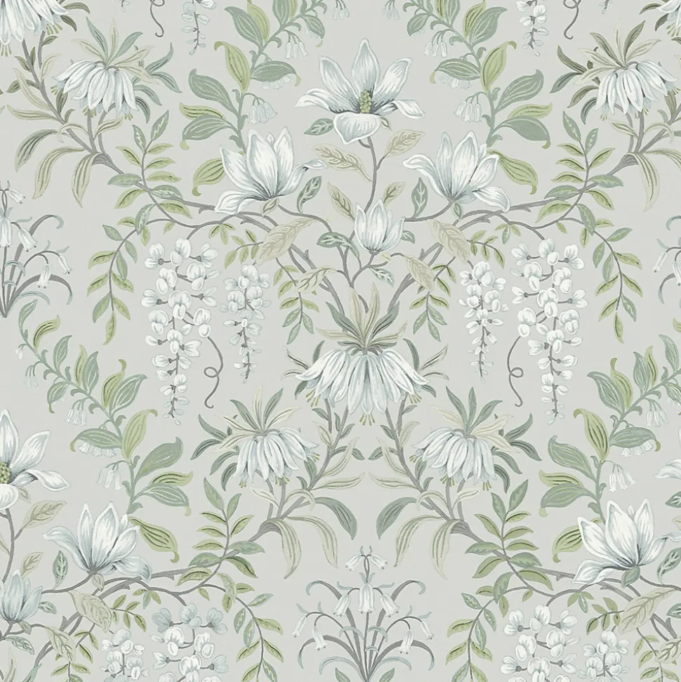 Papier peint vinyle intissé fleuri vert L.1000 x l.52 cm Laura Ashley Parterre