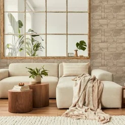 Papier peint vinyle intissé Reality Iv Lutece mat et satiné effet bois, cerclé marron, taupe l.1005 x l.53 cm