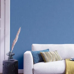Papier peint vinyle intissé effet textile GoodHome bleu L.10m x l.53cm