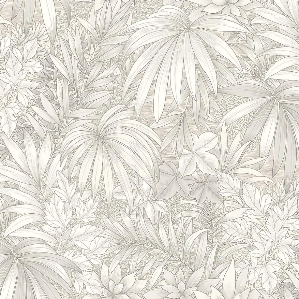 Papier peint vinyle intissé Allure Lutece mat et satiné feuilles beige, gris clar, écru l.1005 x l.53 cm