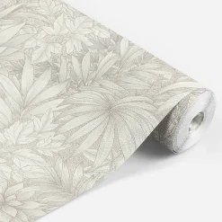 Papier peint vinyle intissé Allure Lutece mat et satiné feuilles beige, gris clar, écru l.1005 x l.53 cm