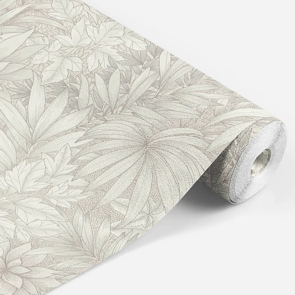 Papier peint vinyle intissé Allure Lutece mat et satiné feuilles beige, gris clar, écru l.1005 x l.53 cm