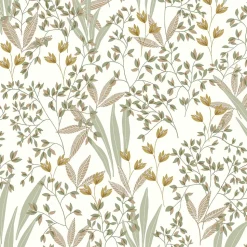 Papier peint vinyle intissé fleuri vert et beige L.1005 x l.53cm, Lutèce Floris