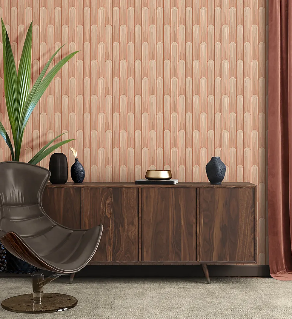 Papier peint Vinyle intissé GoodHome Pawnee terracotta l.53 x H.1005 cm