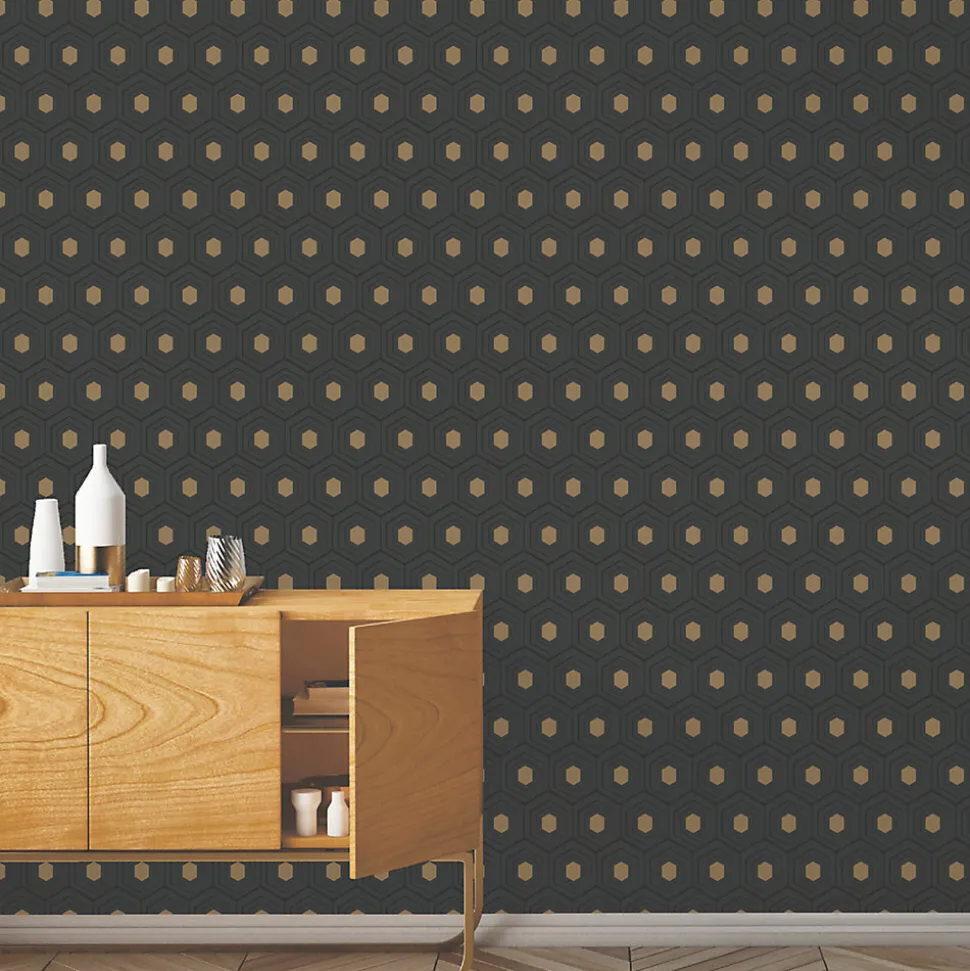 Papier peint Vinyle Intissé GoodHome Draba noir