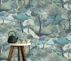 Papier peint vinyle intissé arbres bleu L.1005 x l.53cm Erismann