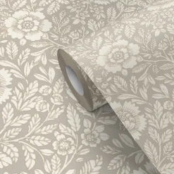 Papier peint vinyle intissé Soffice GoodHome motif fleuri beige L. 10,05m x l. 0,53m