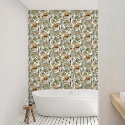 Papier peint vinyle intissé Cuisines & Bains Lutece mat et satiné fonds marins beige, gris, vert l.1005 x l.53 cm