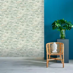 Papier peint vinyle intissé Sejours & Chambres Lutece mat et satiné colline, feuilles vert, bleu, bleu aqua l.1005 x l.53 cm