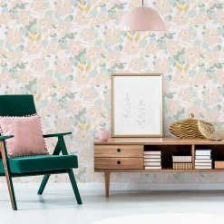 Papier peint vinyle intissé fleuri Tropimasse fleurs beige, rose, jaune L.1005 x l.53cm Lutèce