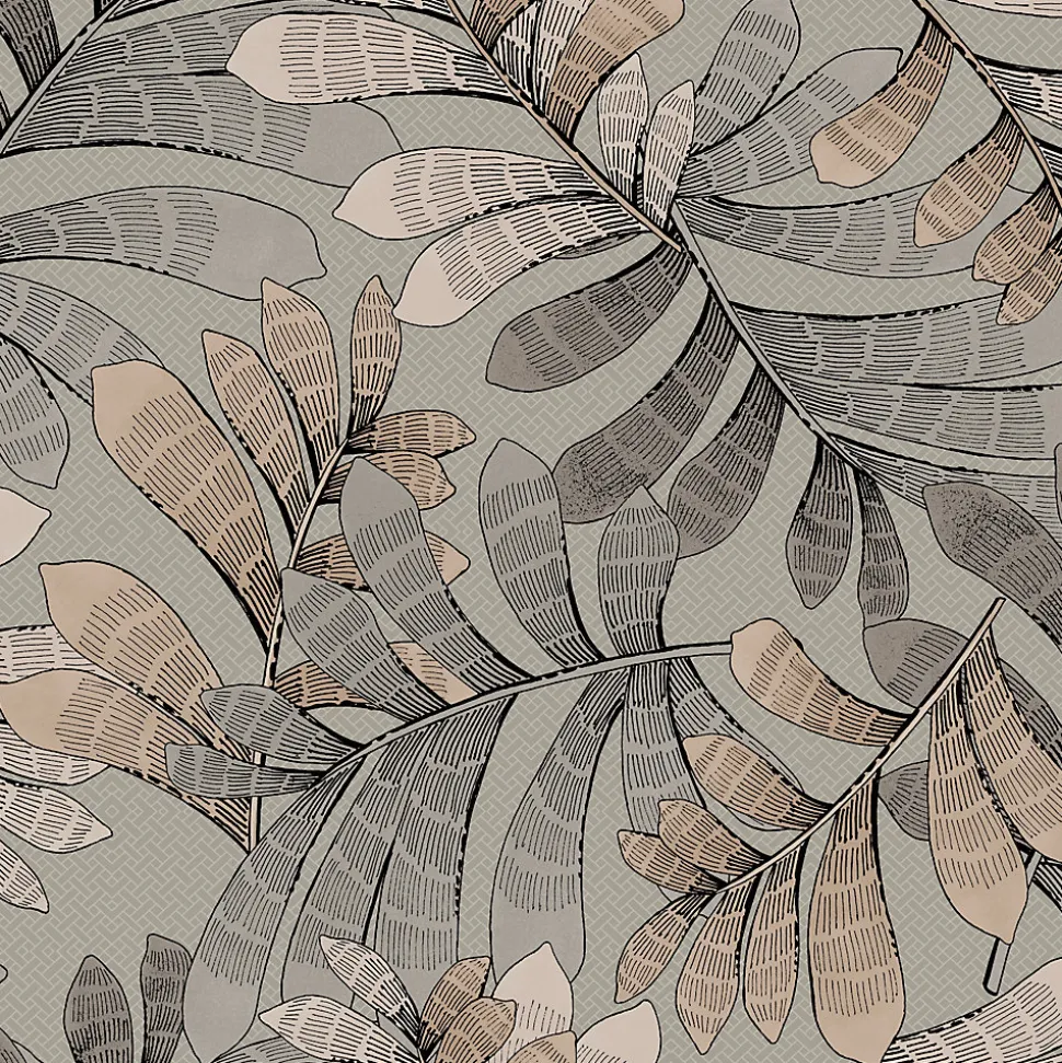 Papier peint vinyle intissé Villa Rosalie Lutece mat et satiné feuilles gris, rose l.1005 x l.53 cm