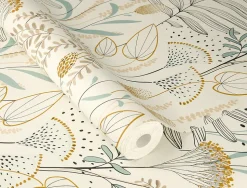 Papier peint vinyle intissé fleuri bleu, jaune ocre L.1001 x l.53cm Rasch, Angélique