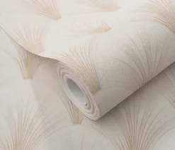 Papier peint vinyle intissé art déco beige, or L.1005 x l.53cm, Erismann Avantgarde