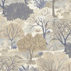 Papier peint vinyle intissé Allure Lutece mat et satiné fôret, arbre, paysage beige, marron, bleu l.1005 x l.53 cm