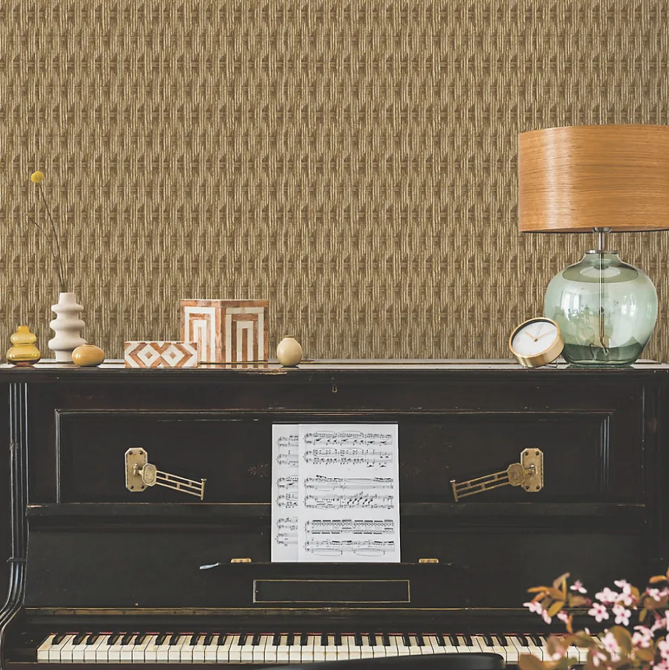 Papier peint vinyle intissé Villa Rosalie Lutece mat et satiné trompe l'œil paille beige, beige doré l.1005 x l.53 cm