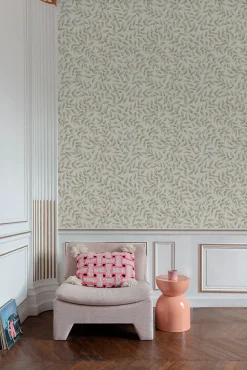 Papier peint vinyle intissé feuillage Jessy beige taupe L.1005 x l.53cm Grandeco