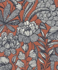 Papier peint vinyle intissé grainé fleuri terracotta L.1005 x l.53cm Rasch
