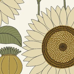 Papier peint vinyle intissé Cuisines & Bains Lutece mat et satiné tournesol, fleurs beige, orcre, blanc l.1005 x l.53 cm