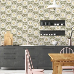 Papier peint vinyle intissé Cuisines & Bains Lutece mat et satiné tournesol, fleurs beige rosé, taupe l.1005 x l.53 cm