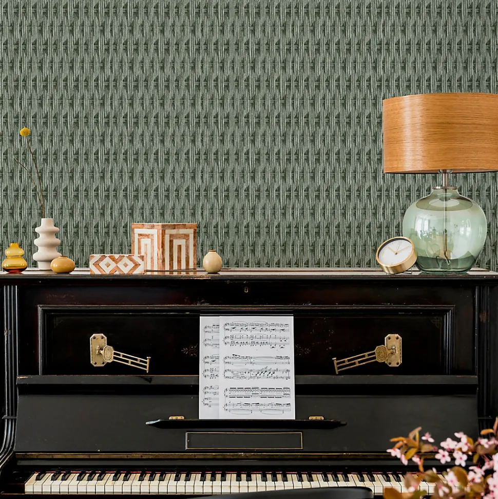 Papier peint vinyle intissé Villa Rosalie Lutece mat et satiné trompe l'œil paille vert l.1005 x l.53 cm