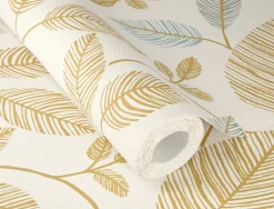 Papier peint vinyle intissé feuillage marron, bleu L.1001 x l.53cm Rasch, Colette