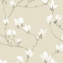 Papier peint vinyle intissé fleuri beige L.1000 x l.52 cm Laura Ashley Magnolia grove
