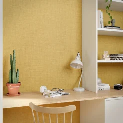 Papier peint vinyle intissé uni structuré jaune ocre L.1000 x l.52 cm GoodHome Shung