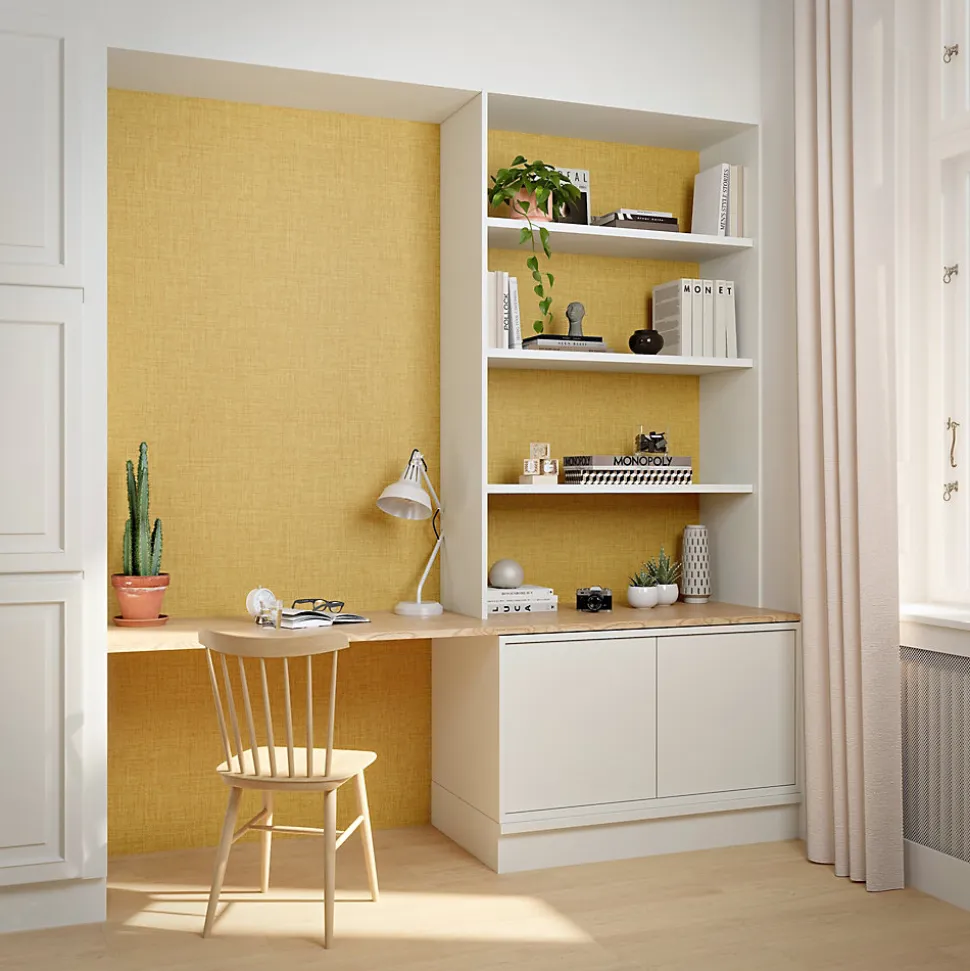 Papier peint vinyle intissé uni structuré jaune ocre L.1000 x l.52 cm GoodHome Shung