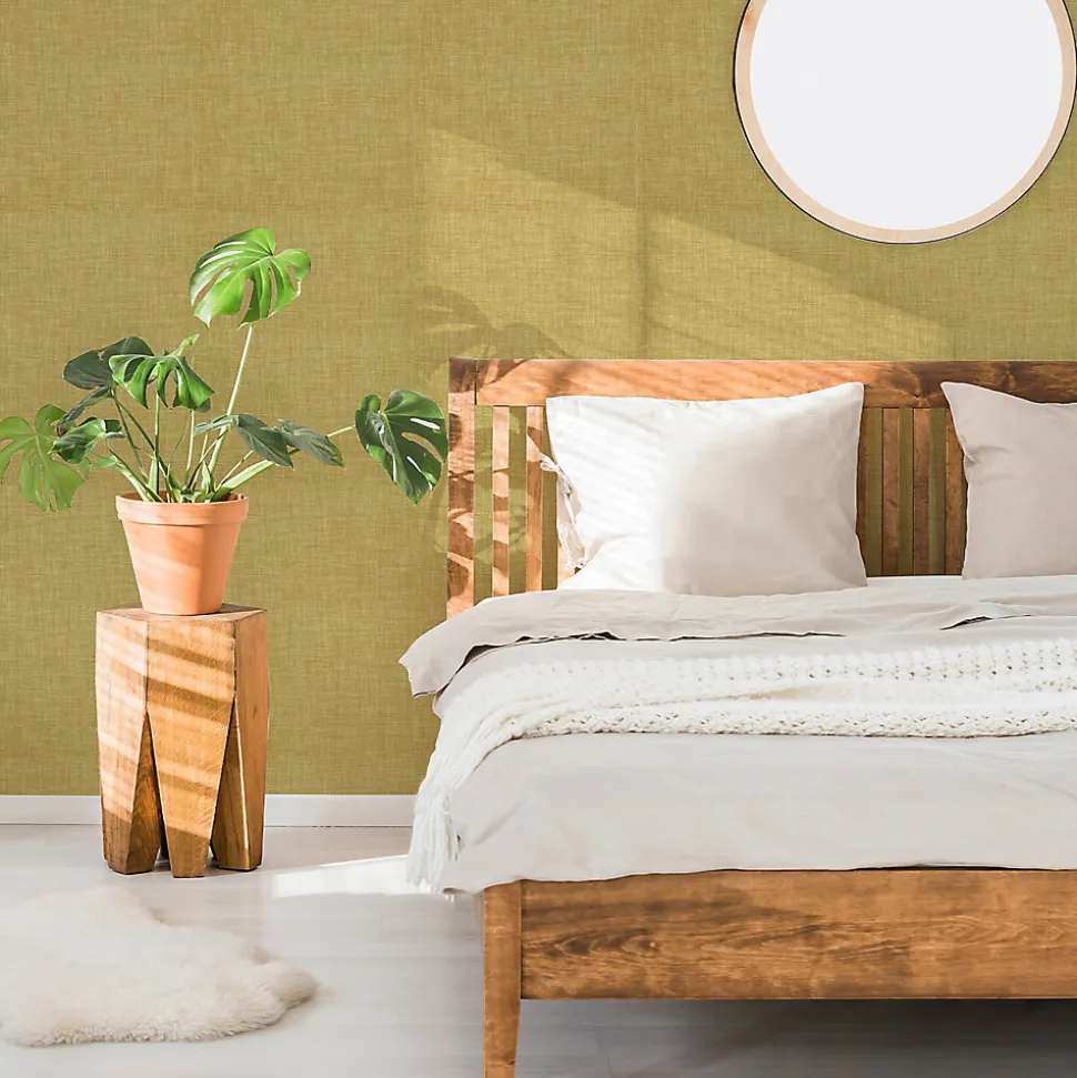 Papier peint vinyle intissé uni structuré jaune ocre L.1000 x l.52 cm GoodHome Shung