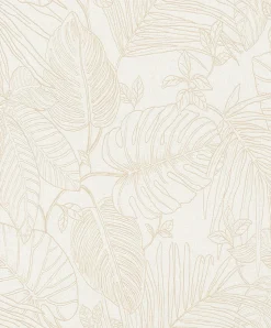 Papier peint vinyle intissé expansé feuillage beige L.1005 x l.53cm, Rasch Jungle sertie