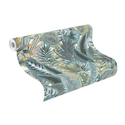 Papier peint vinyle intissé feuillage tropical bleu L.1001 x l.53cm Rasch, Amazonia