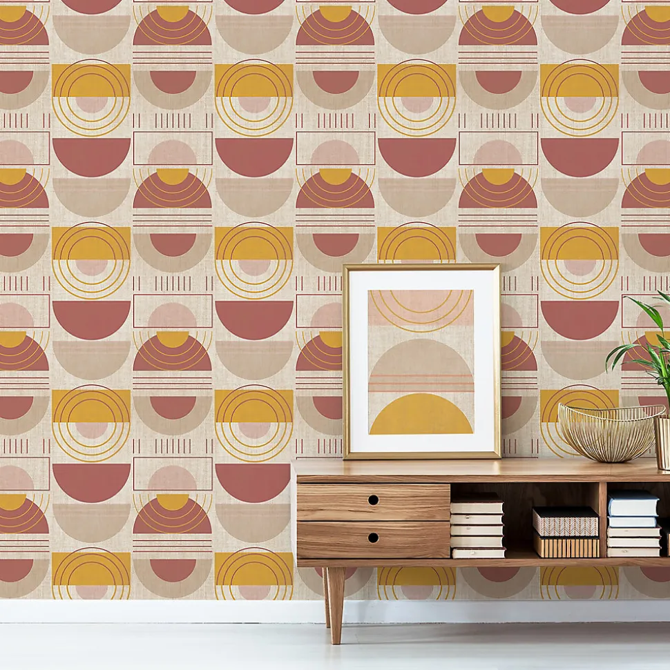 Papier peint vinyle intissé Sunset GoodHome rose et jaune L.10m x l.53cm
